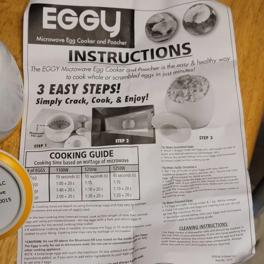 Egg-Tastic Ceramic Microwave Eggs Cooker a Seen on TV, New Instructions